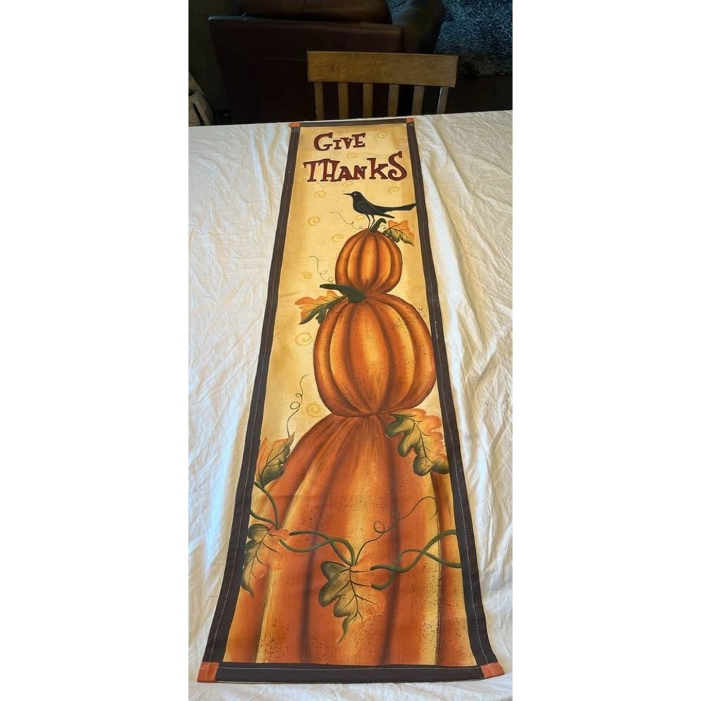 Fall Harvest Give Thanks Pumpkin Banner Wall Hanging Farmhouse Decor 60x14.5